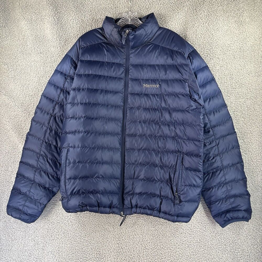 Marmot Men’s Azos Down Jacket 2XL XXL 700 Fill Zip Up Puffer Lightweight Blue